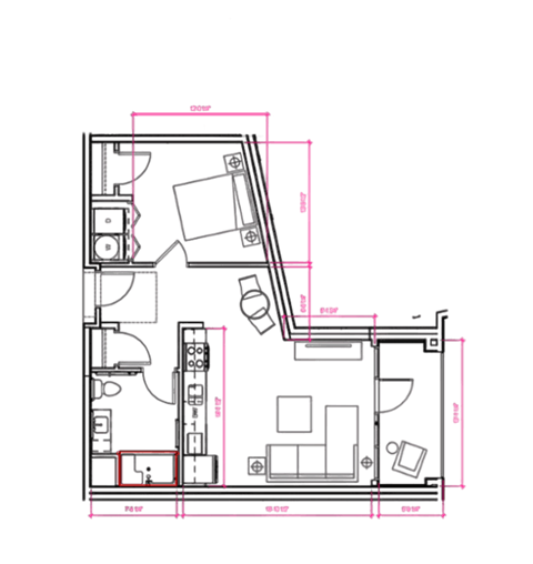 1  Bed   1  Bath   620 Sq. Ft. brussels II Floor Plan at Expo at Forest Park, St. Louis, 63112
